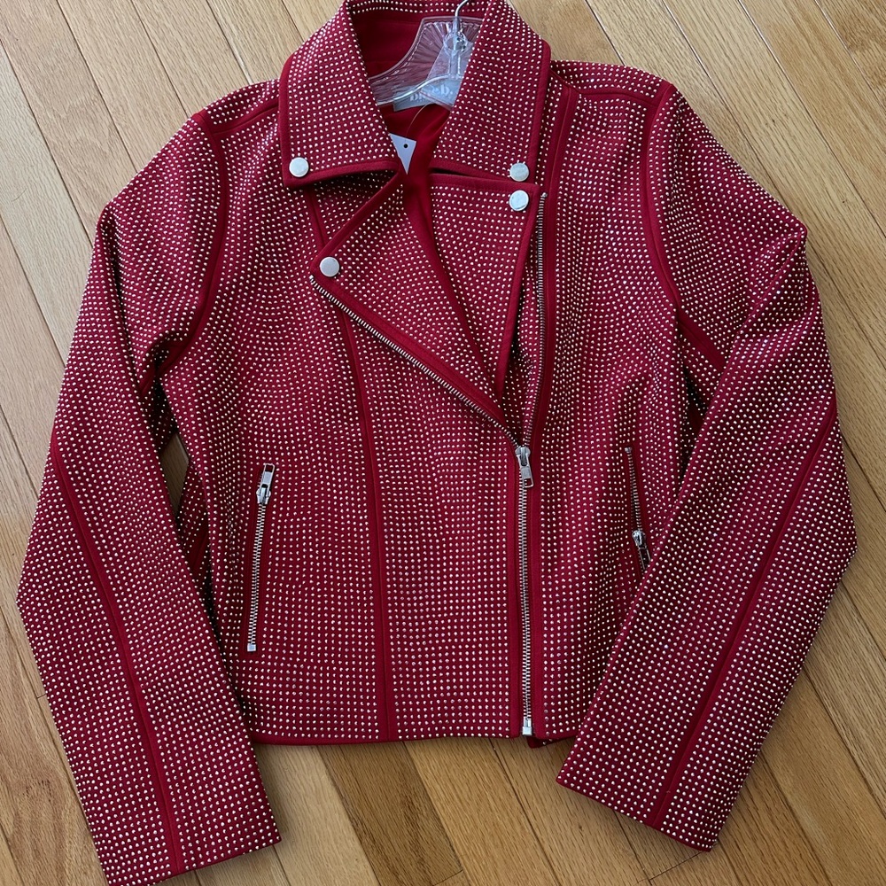 Chic Red Studded Leather Jacket